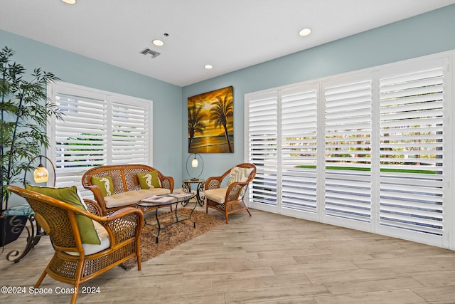 living area featuring light hardwood / wood-style flooring