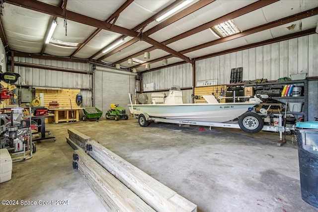 garage featuring a workshop area