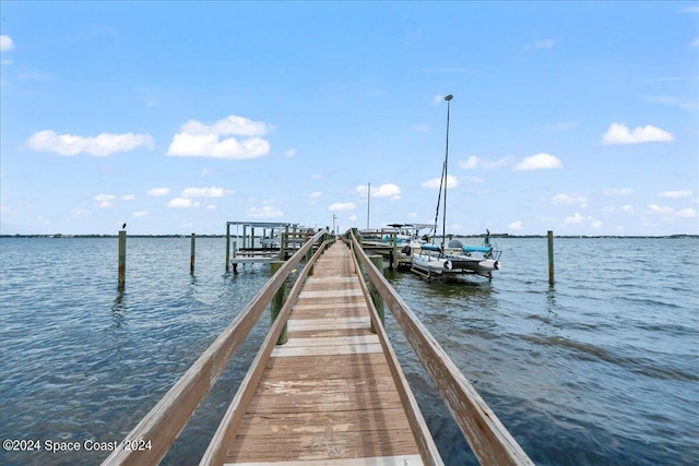 view of dock featuring a water view