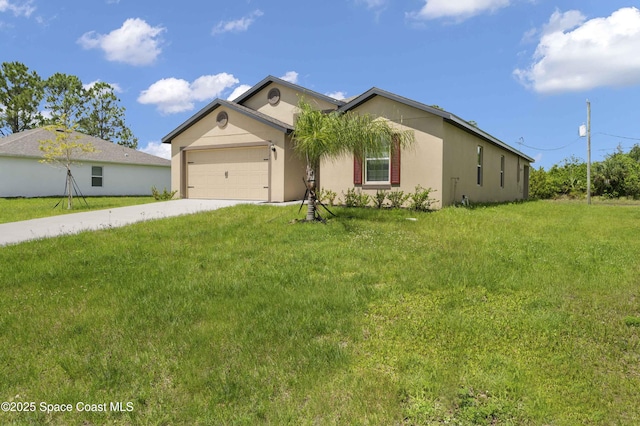 2120 Garbett Ave SW, Palm Bay, FL 32908 - single story home with driveway, a garage, stucco siding, and a front yard