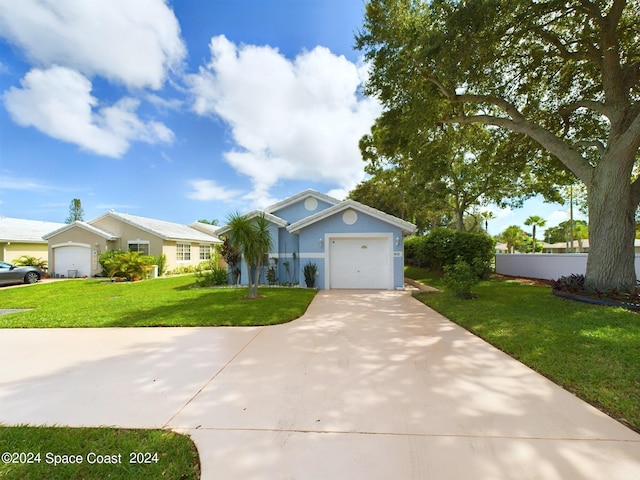 view of front of home featuring a garage and a front lawn