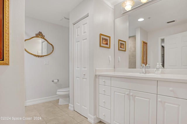 bathroom with tile patterned flooring, toilet, and vanity