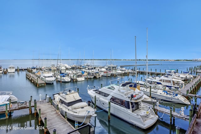 view of dock with a water view