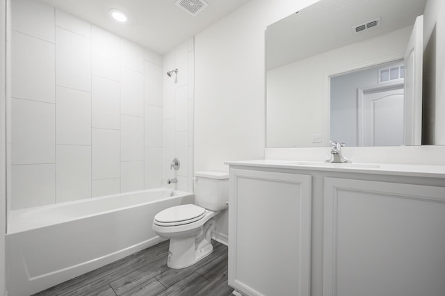 full bath with shower / bath combination, visible vents, and toilet