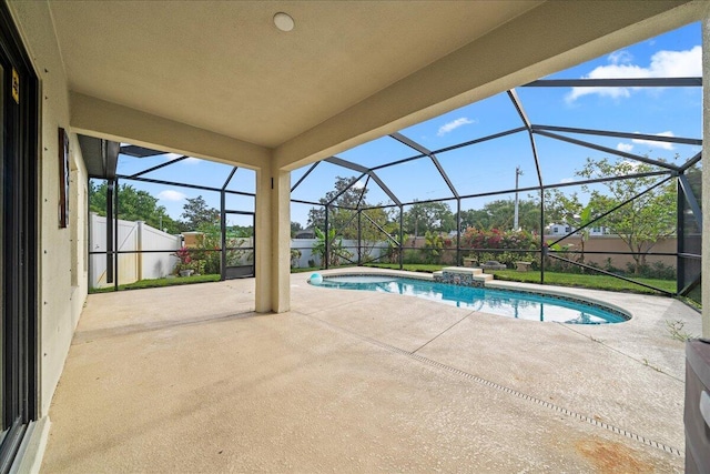 view of pool with a lanai, fence, a patio area, and a fenced in pool