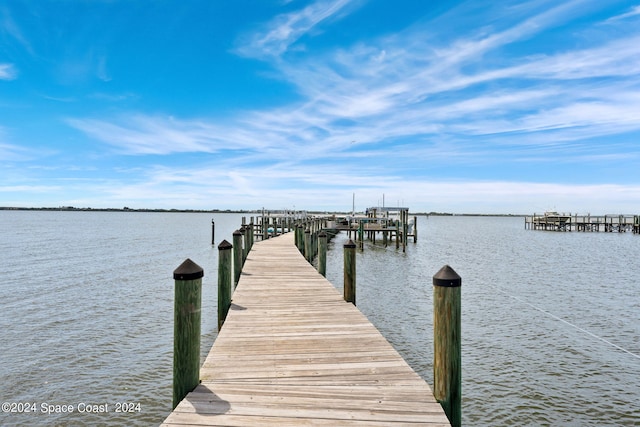 view of dock featuring a water view and boat lift