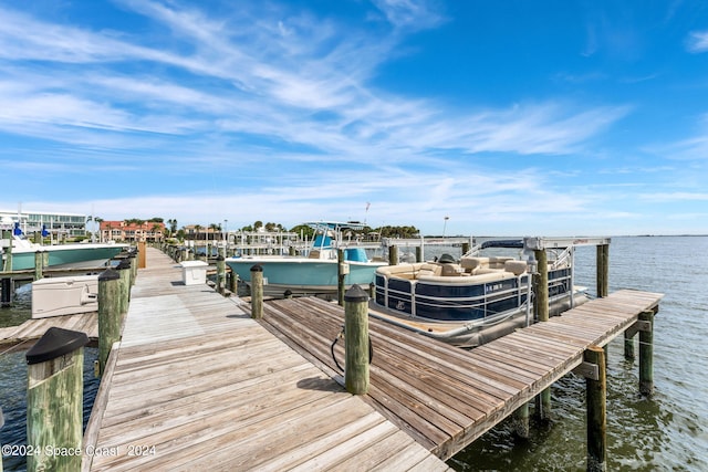 view of dock with a water view and boat lift