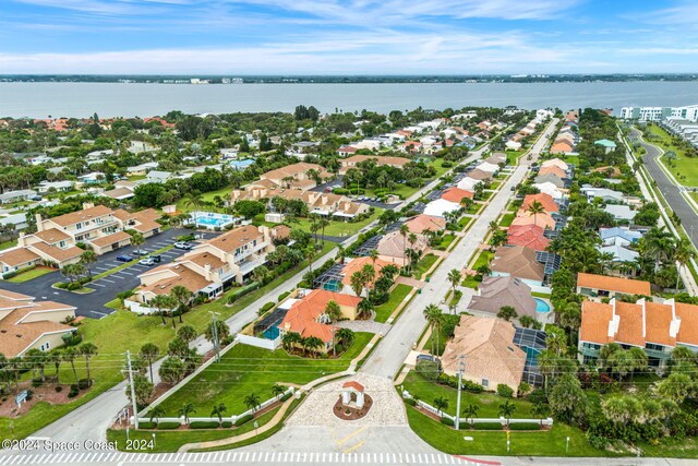 aerial view featuring a water view