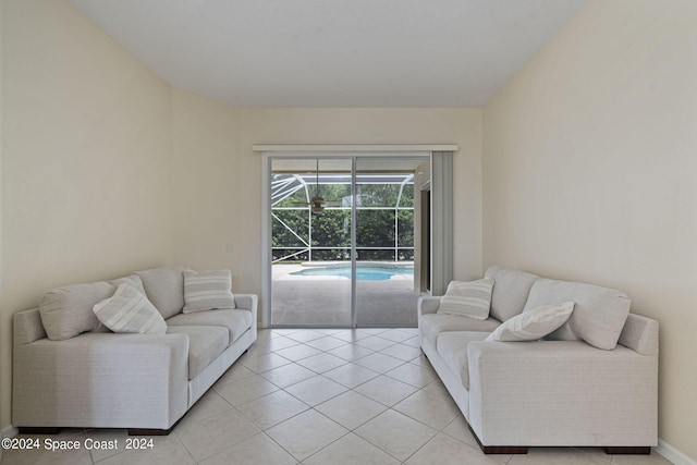 living room with light tile patterned floors