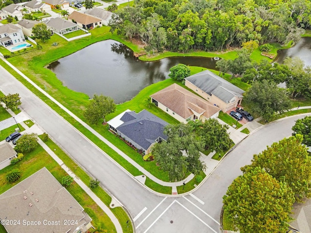 aerial view with a water view