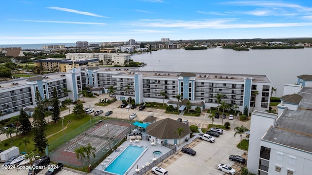 aerial view with a water view