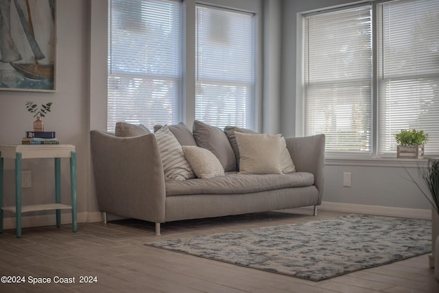 living room featuring baseboards and wood finished floors