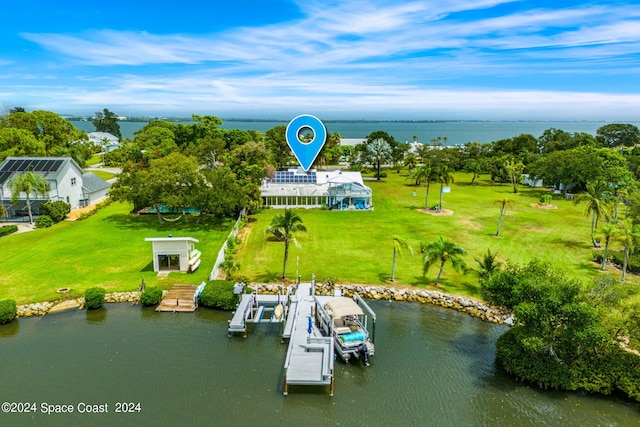 bird's eye view featuring a water view