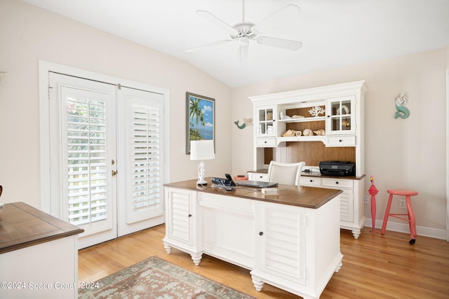 5280 95th St, Sebastian, FL 32958 - office space with light wood finished floors, ceiling fan, and lofted ceiling