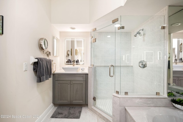 5280 95th St, Sebastian, FL 32958 - full bathroom featuring a shower stall, vanity, and a bath