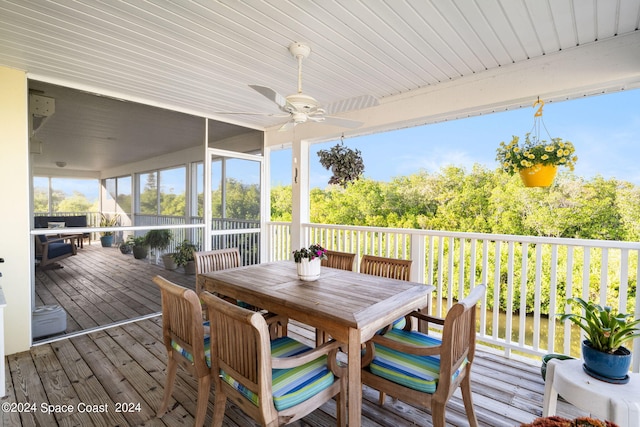 5280 95th St, Sebastian, FL 32958 - wooden terrace with ceiling fan and outdoor dining area