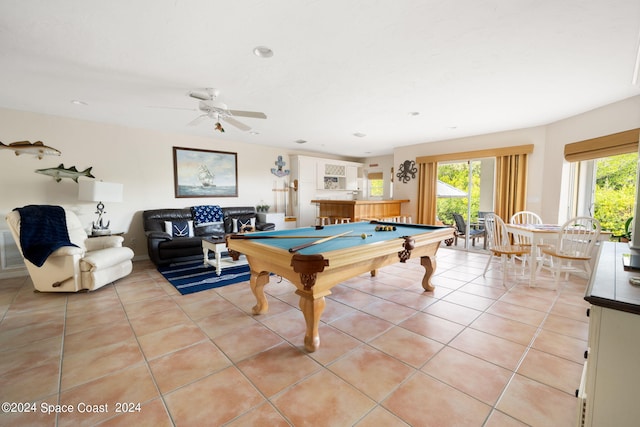 5280 95th St, Sebastian, FL 32958 - playroom featuring healthy amount of natural light, light tile patterned flooring, pool table, ceiling fan, and recessed lighting