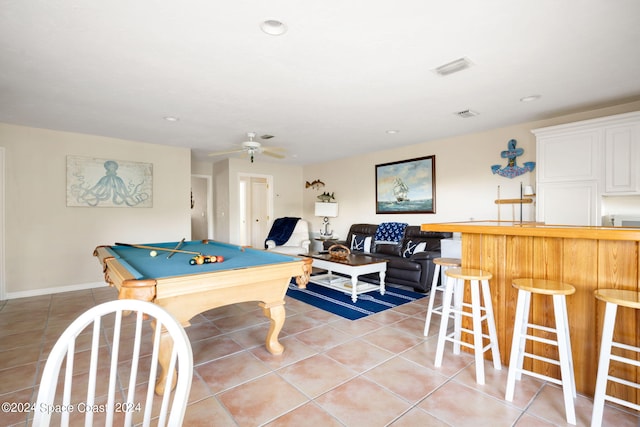 5280 95th St, Sebastian, FL 32958 - game room with billiards, light tile patterned floors, ceiling fan, recessed lighting, and bar with sink