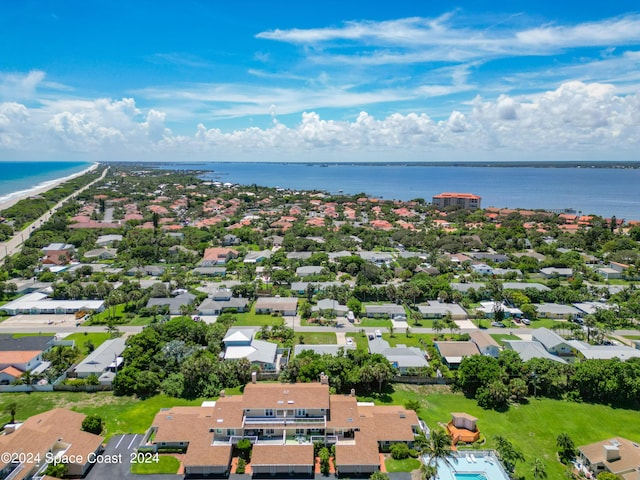 aerial view featuring a residential view and a water view