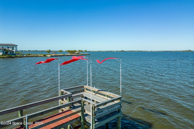 dock area with a water view