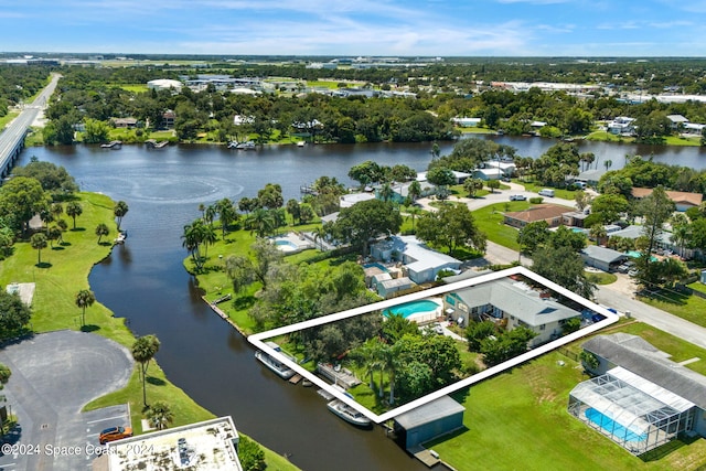 bird's eye view featuring a water view