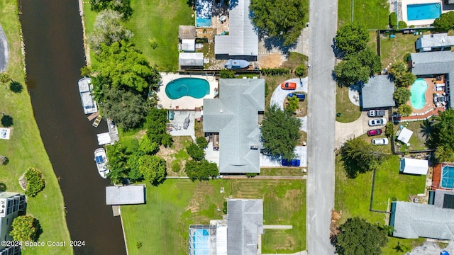 aerial view with a water view