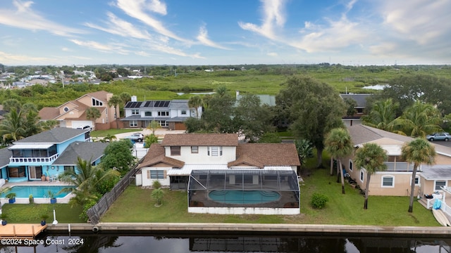 bird's eye view featuring a water view