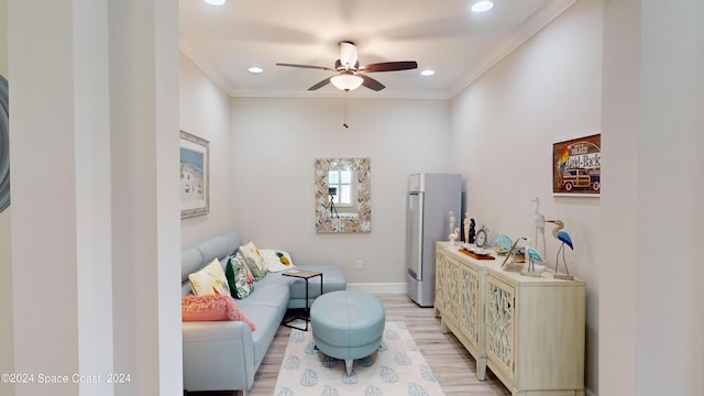362 Tiki Ter, Daytona Beach, FL 32124 - sitting room featuring crown molding, baseboards, light wood-style floors, ceiling fan, and recessed lighting