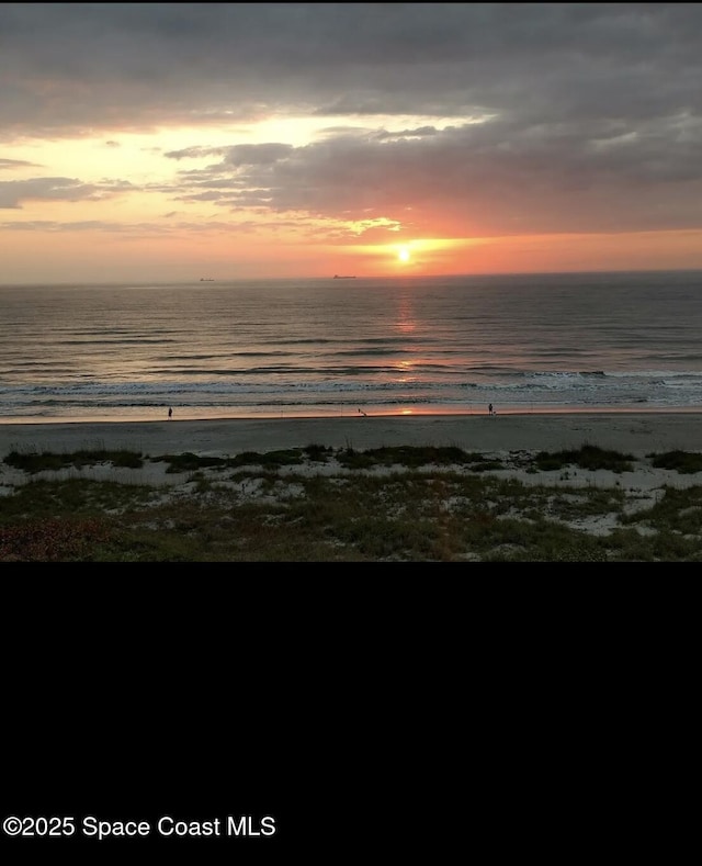 property view of water featuring a beach view