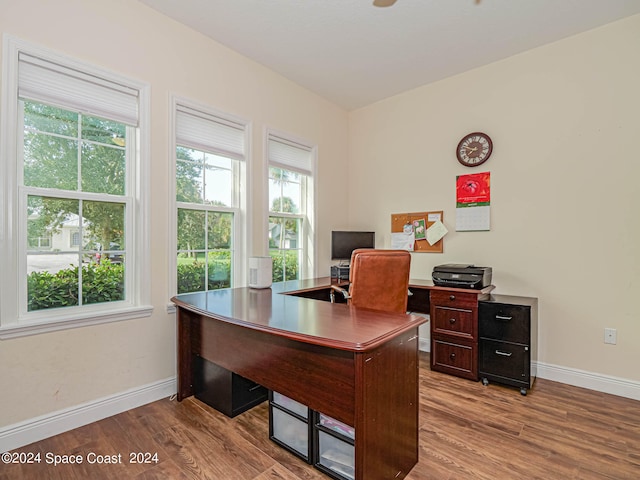 office with light wood-type flooring