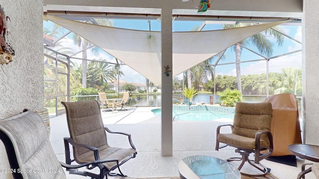 exterior space featuring a water view and a lanai