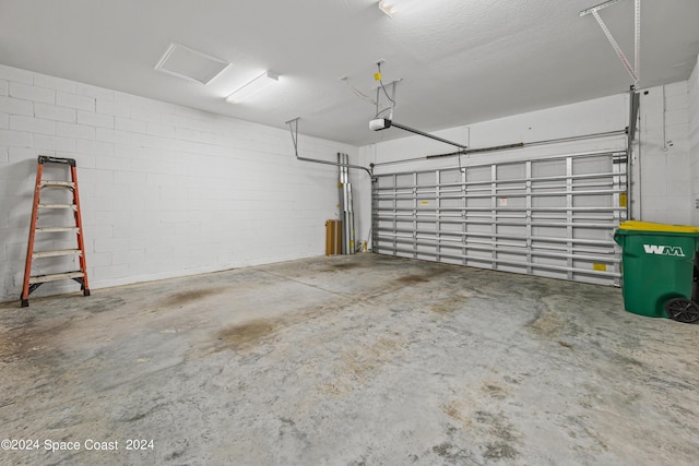 parking deck with concrete block wall and a garage door opener