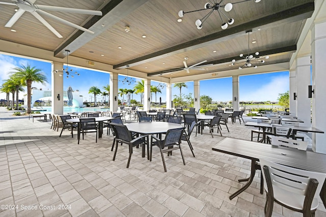 view of patio featuring ceiling fan