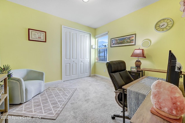 view of carpeted home office