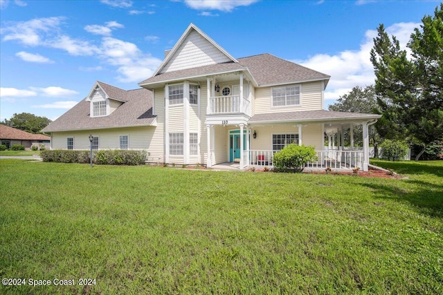 view of front of house with a front lawn and a porch