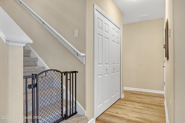 stairway featuring wood-type flooring