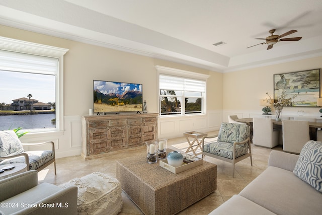 living room featuring ceiling fan