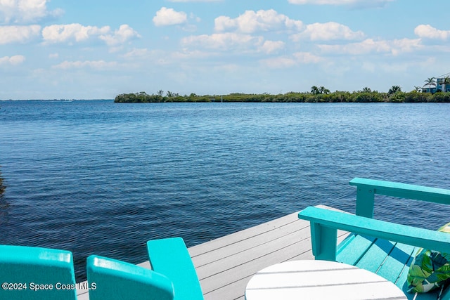 dock area featuring a water view