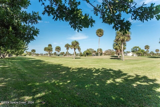 view of property's community with a lawn