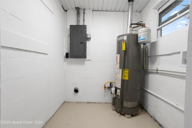 utility room with water heater and electric panel