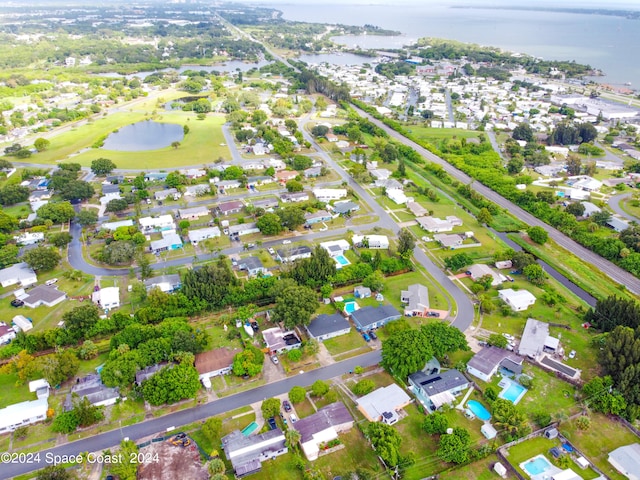 bird's eye view featuring a water view