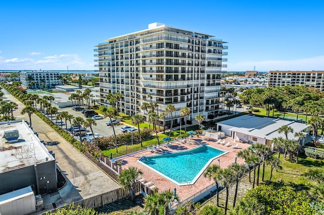 view of swimming pool featuring a patio