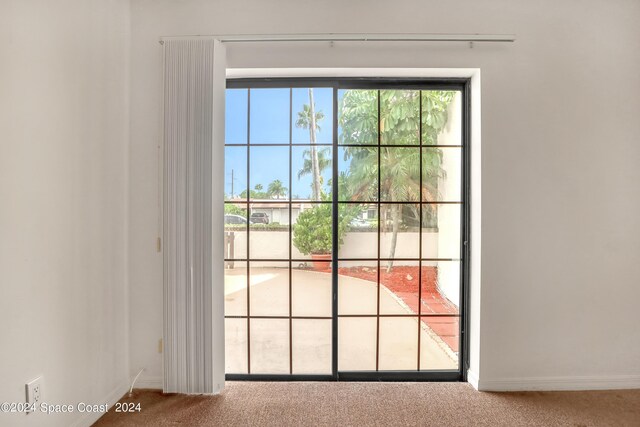 doorway to outside featuring a healthy amount of sunlight and carpet