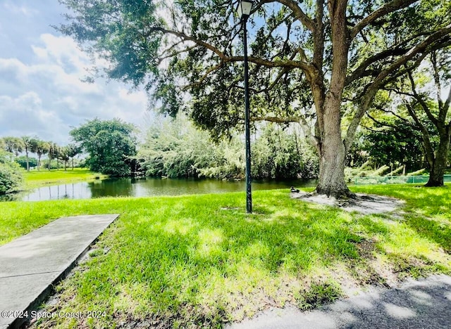 view of yard with a water view