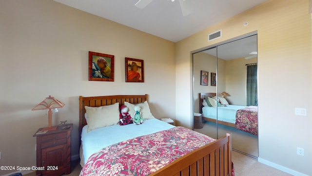 bedroom with a closet and ceiling fan