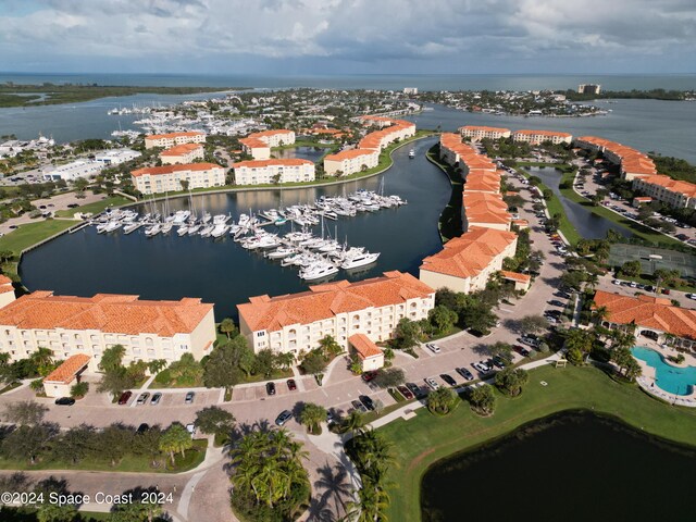 bird's eye view featuring a water view