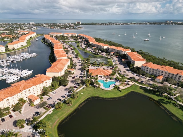 aerial view with a water view