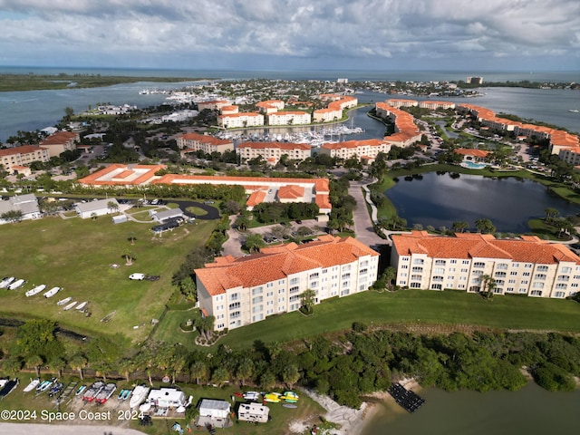 aerial view with a water view