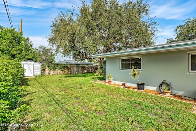 view of yard with a storage shed