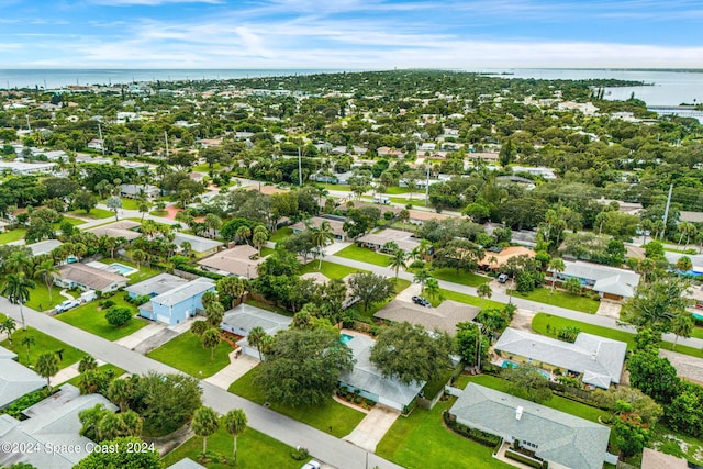 aerial view with a water view